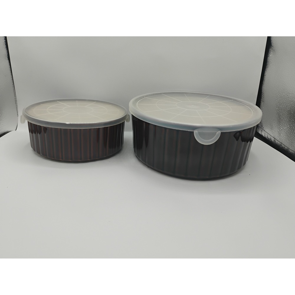 Sango Nova Brown Ceramic Bakeware Set 2pc Brown Excellent Vintage 4933 Lids